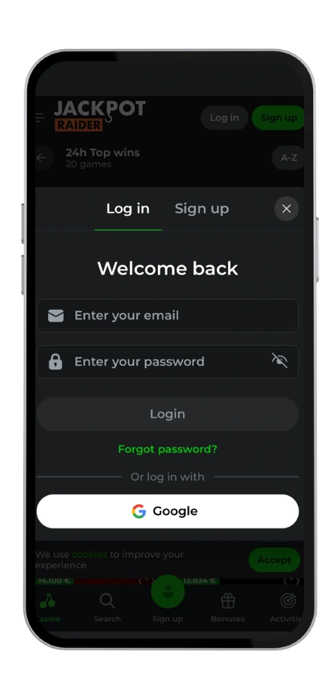 JackpotRaider Casino log in